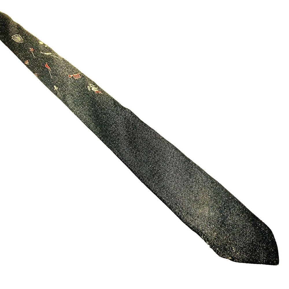 Wembley Skinny Tie Knight Medieval Vintage Flag Shield Axe Black Fleck MCM 1950s - Picture 2 of 13